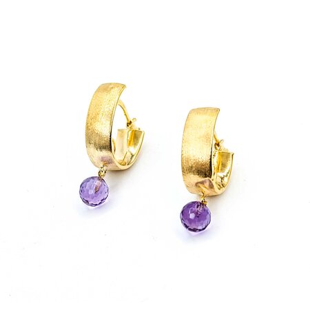 Earrings Basket Lever 6x6mm Briolette Amethyst 14ky .55x.25" 2.6g 125030016