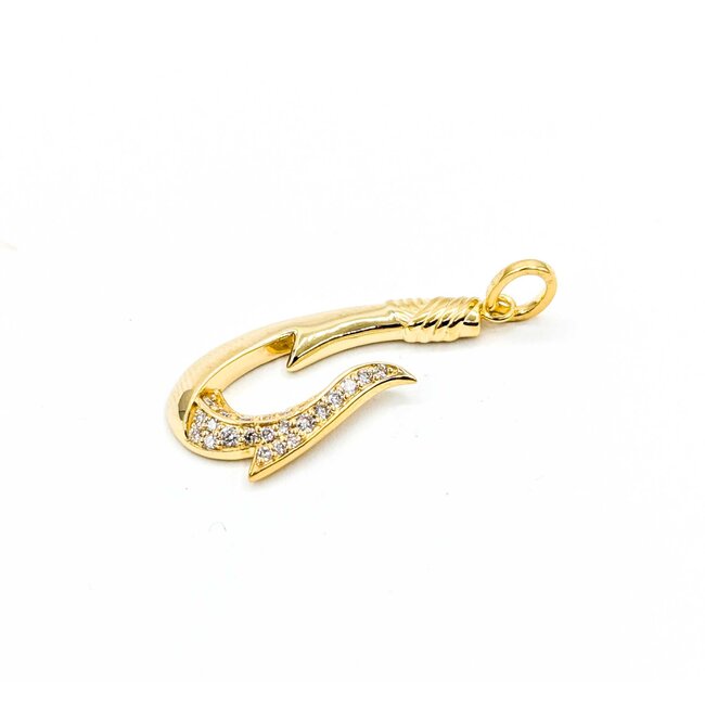 Pendant Fish Hook .20ctw Round Diamonds 18ky 1x.5" 2.48g 125030027