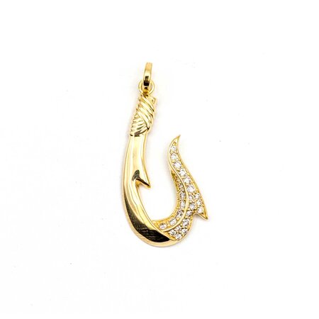 Pendant Fish Hook .20ctw Round Diamonds 18ky 1x.5" 2.48g 125030027