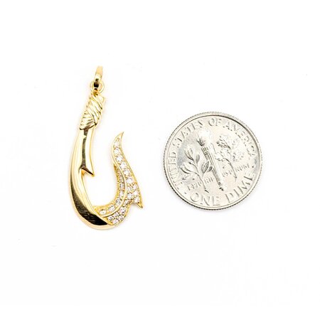 Pendant Fish Hook .20ctw Round Diamonds 18ky 1x.5" 2.48g 125030027