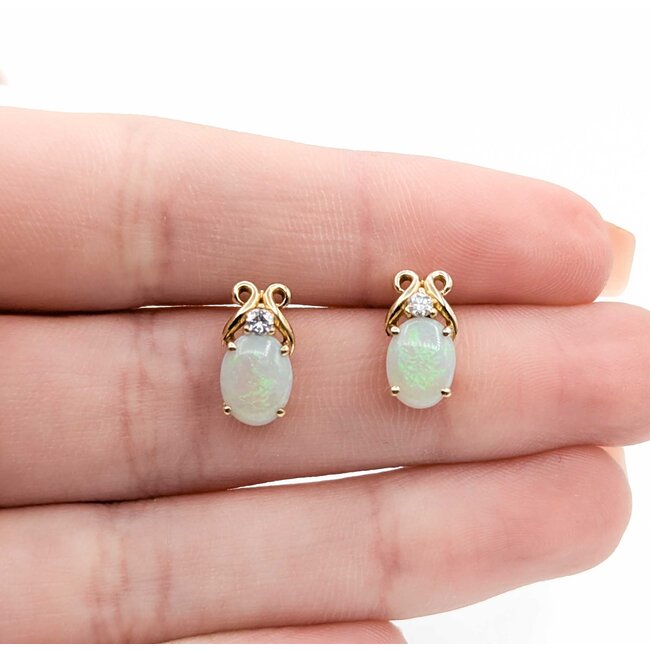 Earrings .10ctw Round Diamonds 1.70ctw Australian Opal 14ky 12x6mm 2.24g 225030061