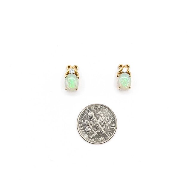 Earrings .10ctw Round Diamonds 1.70ctw Australian Opal 14ky 12x6mm 2.24g 225030061