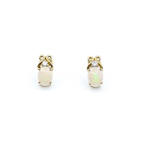 Earrings .10ctw Round Diamonds 1.70ctw Australian Opal 14ky 12x6mm 2.24g 225030061