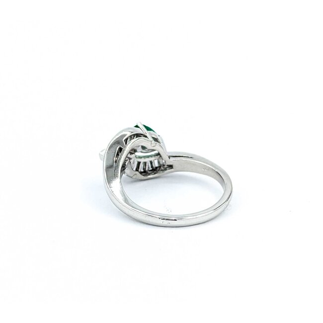 Ring Pear Shape Bi-Pass .84ctw Pear & Baguette Diamonds .50ct Emerald 900pt Sz6 6.05g 125030015