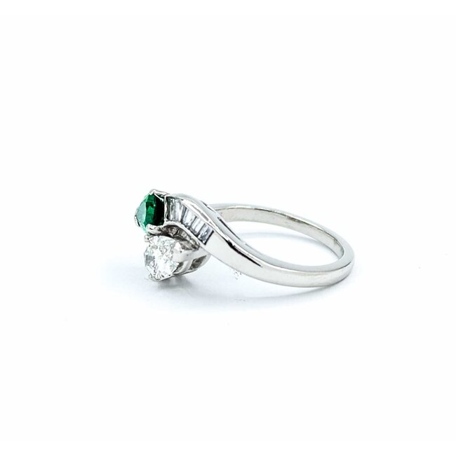 Ring Pear Shape Bi-Pass .84ctw Pear & Baguette Diamonds .50ct Emerald 900pt Sz6 6.05g 125030015