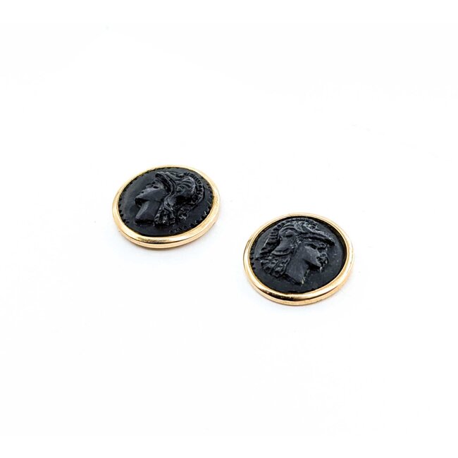 Earrings Carved Onyx 14ky 17mm 5.01g 225030118