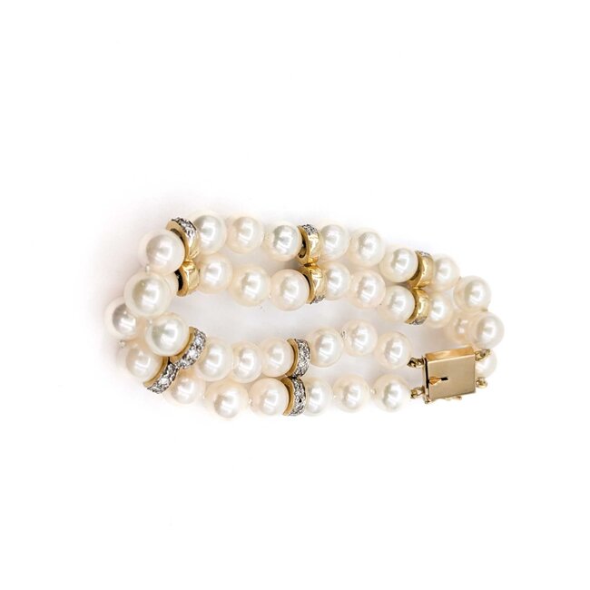 Bracelet 1.35ctw Round Diamonds 8mm Pearl 14ky 43.1g 225020013