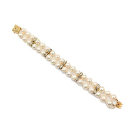 Bracelet 1.35ctw Round Diamonds 8mm Pearl 14ky 43.1g 225020013