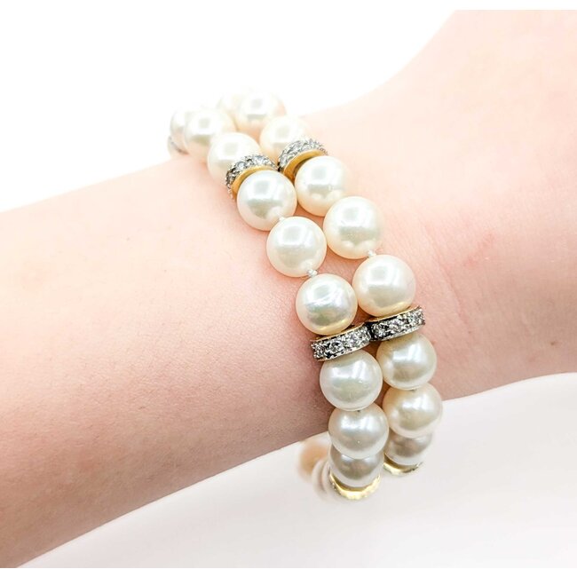 Bracelet 1.35ctw Round Diamonds 8mm Pearl 14ky 43.1g 225020013