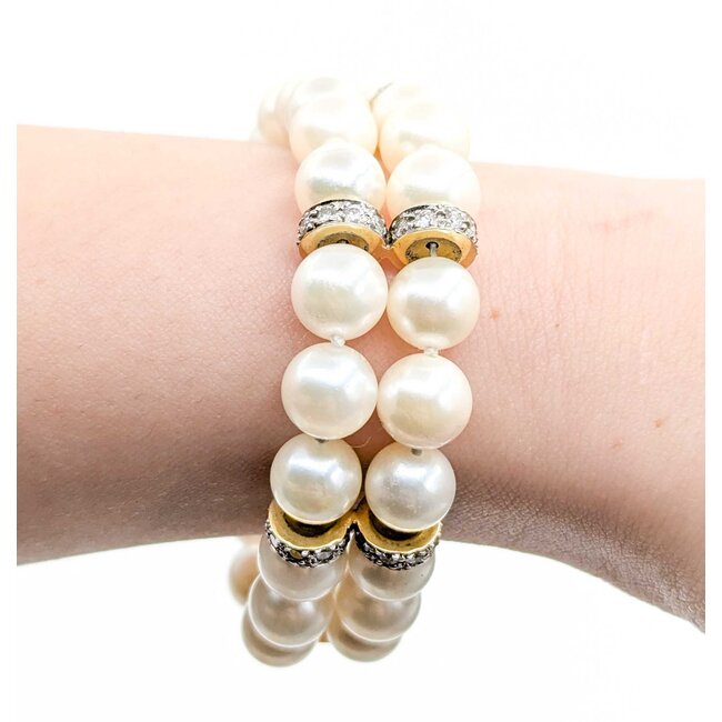 Bracelet 1.35ctw Round Diamonds 8mm Pearl 14ky 43.1g 225020013