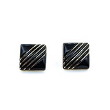  Earrings Square Inlaid Onyx 14ky 18mm 8.49g 225030119