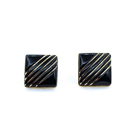 Earrings Square Inlaid Onyx 14ky 18mm 8.49g 225030119