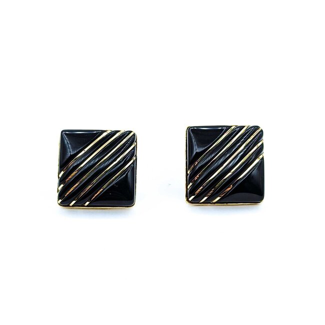Earrings Square Inlaid Onyx 14ky 18mm 8.49g 225030119