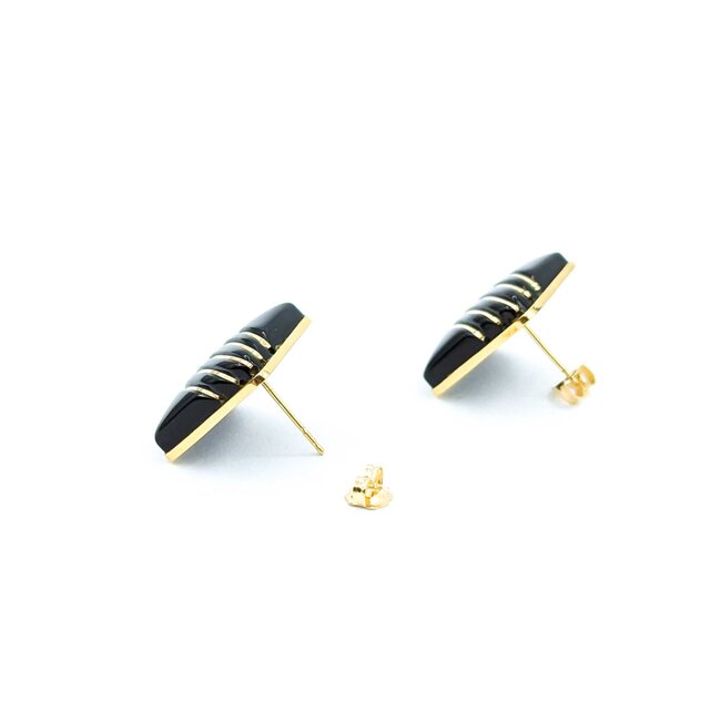 Earrings Square Inlaid Onyx 14ky 18mm 8.49g 225030119