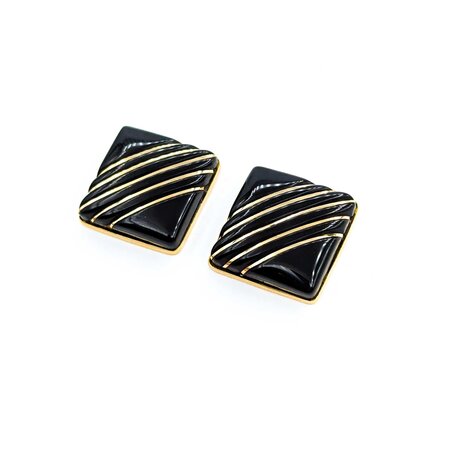 Earrings Square Inlaid Onyx 14ky 18mm 8.49g 225030119