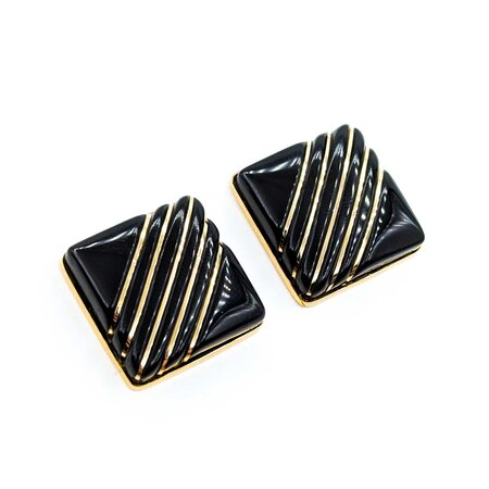 Earrings Square Inlaid Onyx 14ky 18mm 8.49g 225030119