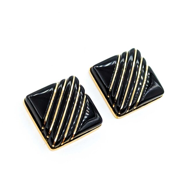 Earrings Square Inlaid Onyx 14ky 18mm 8.49g 225030119