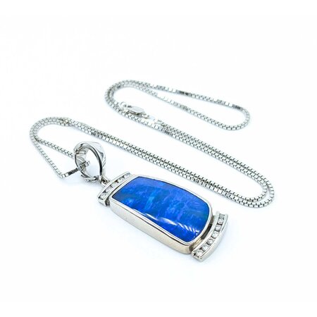 Pendant W/Chain .30ctw Round Diamonds 30x16mm Austrailian Boulder Opal 18kw/14kw Chain 55x18mm 20" 22.6g 225030059