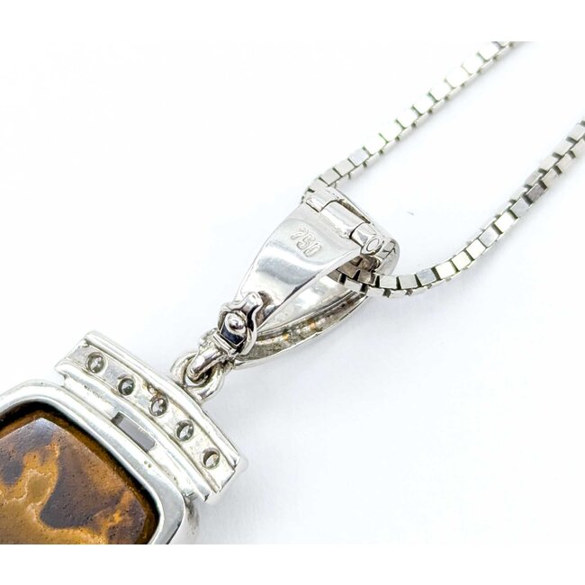 Pendant W/Chain .30ctw Round Diamonds 30x16mm Austrailian Boulder Opal 18kw/14kw Chain 55x18mm 20" 22.6g 225030059