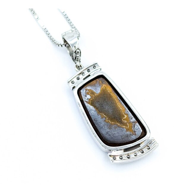 Pendant W/Chain .30ctw Round Diamonds 30x16mm Austrailian Boulder Opal 18kw/14kw Chain 55x18mm 20" 22.6g 225030059