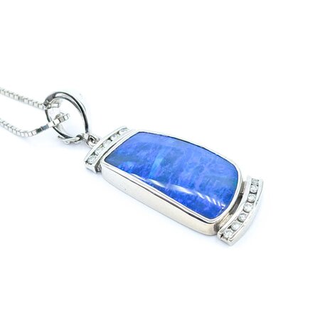 Pendant W/Chain .30ctw Round Diamonds 30x16mm Austrailian Boulder Opal 18kw/14kw Chain 55x18mm 20" 22.6g 225030059