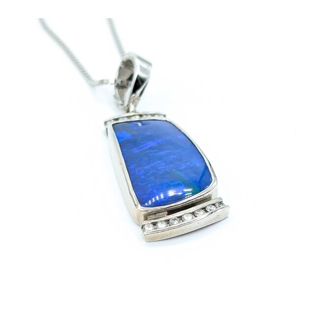 Pendant W/Chain .30ctw Round Diamonds 30x16mm Austrailian Boulder Opal 18kw/14kw Chain 55x18mm 20" 22.6g 225030059