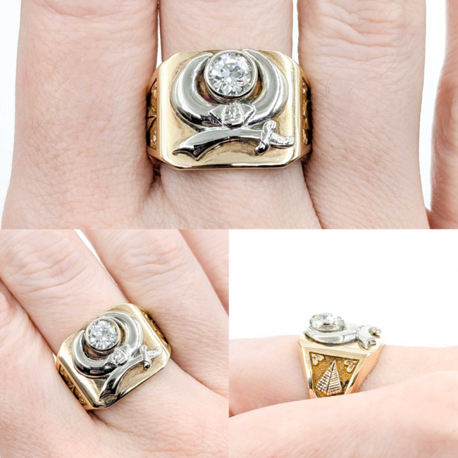Ring Shriner .77ct Round Old Euro Diamond 14ky Sz9.5 10.92g 225030098