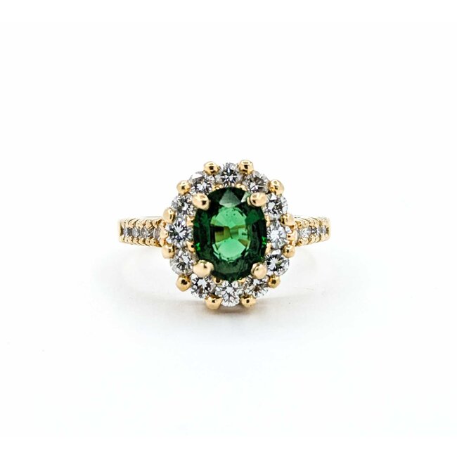 Ring Halo .84ctw Round Diamonds 1.50ctw Tourmaline 14ky 13.25x12.5 Sz7 6.47g 225030141