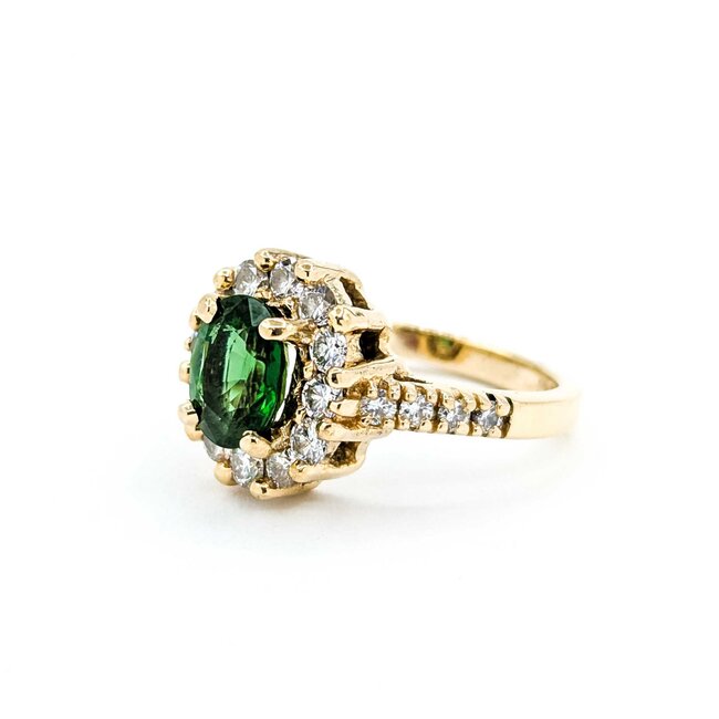 Ring Halo .84ctw Round Diamonds 1.50ctw Tourmaline 14ky 13.25x12.5 Sz7 6.47g 225030141