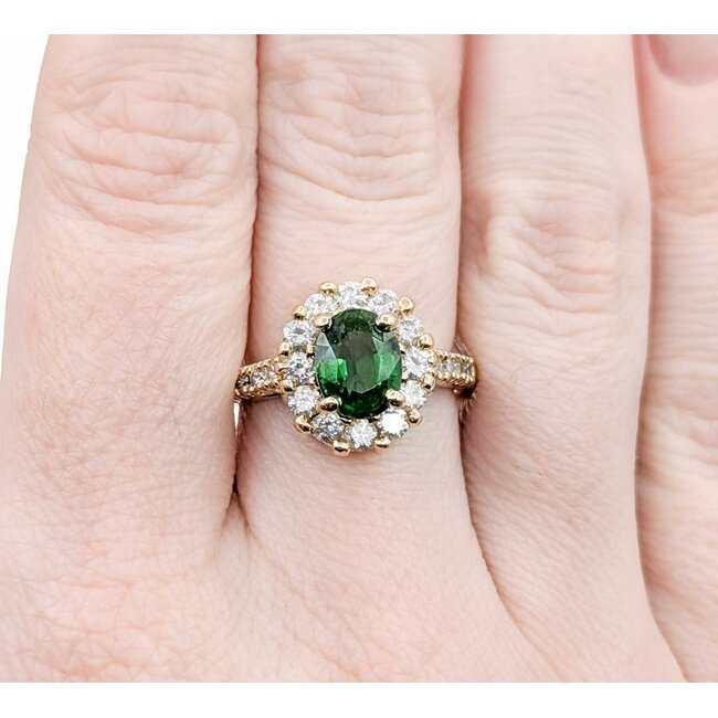 Ring Halo .84ctw Round Diamonds 1.50ctw Tourmaline 14ky 13.25x12.5 Sz7 6.47g 225030141