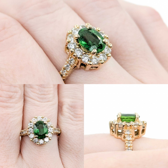 Ring Halo .84ctw Round Diamonds 1.50ctw Tourmaline 14ky 13.25x12.5 Sz7 6.47g 225030141