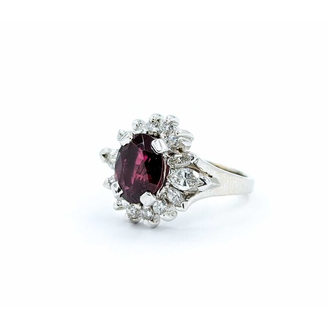 Ring Cocktail 1.00ctw Round & Marquise Diamonds 3.00ctw Garnet 14ky 20x16.5mm Sz7.5 7.15g 225030138