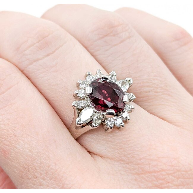 Ring Cocktail 1.00ctw Round & Marquise Diamonds 3.00ctw Garnet 14ky 20x16.5mm Sz7.5 7.15g 225030138