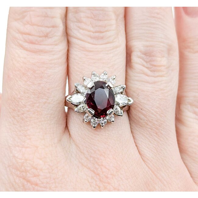 Ring Cocktail 1.00ctw Round & Marquise Diamonds 3.00ctw Garnet 14ky 20x16.5mm Sz7.5 7.15g 225030138