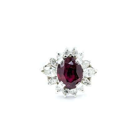 Ring Cocktail 1.00ctw Round & Marquise Diamonds 3.00ctw Garnet 14ky 20x16.5mm Sz7.5 7.15g 225030138
