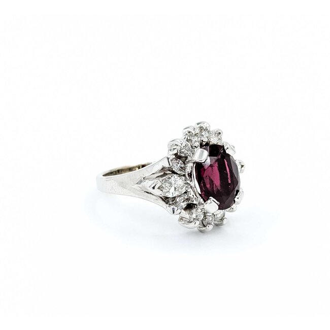 Ring Cocktail 1.00ctw Round & Marquise Diamonds 3.00ctw Garnet 14ky 20x16.5mm Sz7.5 7.15g 225030138