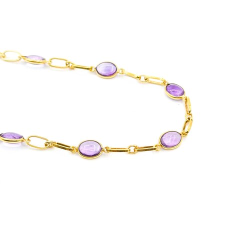 Necklace Chain Link 25ctw Cabochon Amethyst 18ky 6.5mm 28" 19.97g 225030133