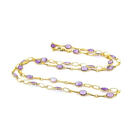 Necklace Chain Link 25ctw Cabochon Amethyst 18ky 6.5mm 28" 19.97g 225030133