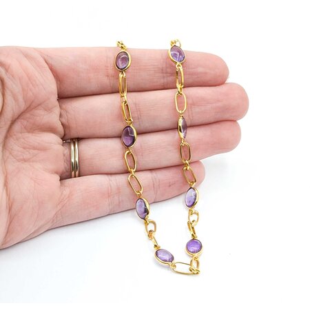 Necklace Chain Link 25ctw Cabochon Amethyst 18ky 6.5mm 28" 19.97g 225030133