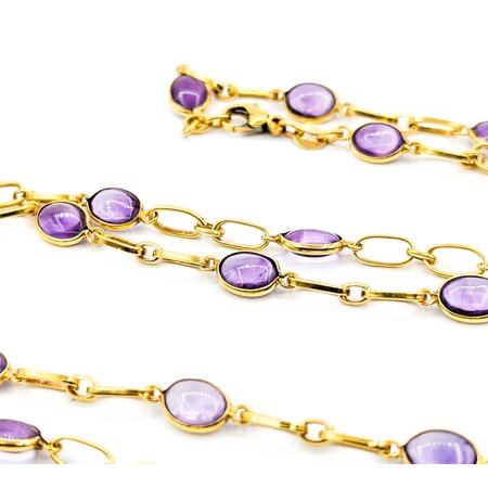 Necklace Chain Link 25ctw Cabochon Amethyst 18ky 6.5mm 28" 19.97g 225030133