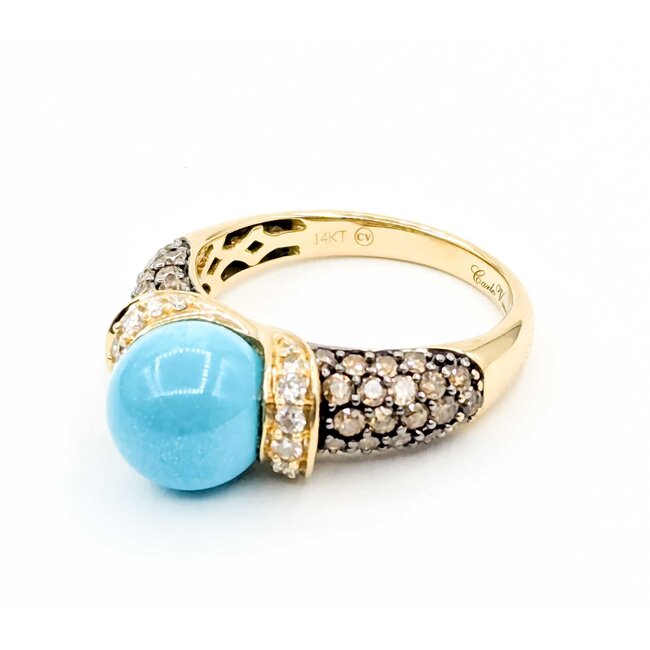 Ring Carlo Viani .38ctw Round 9mm Turquoise 14ky sz7 5.44g 225030121