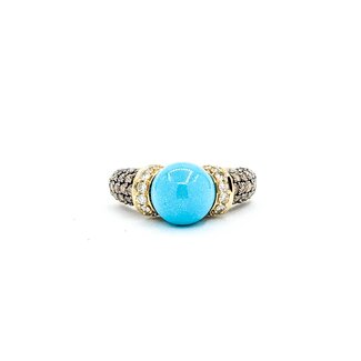 Ring Carlo Viani .38ctw Round 9mm Turquoise 14ky 7.5mm sz7 5.44g 225030121