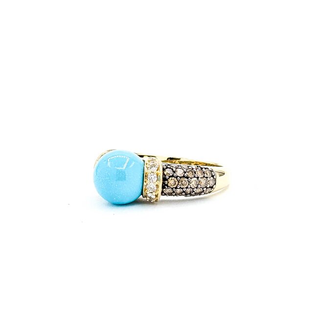 Ring Carlo Viani .38ctw Round 9mm Turquoise 14ky sz7 5.44g 225030121