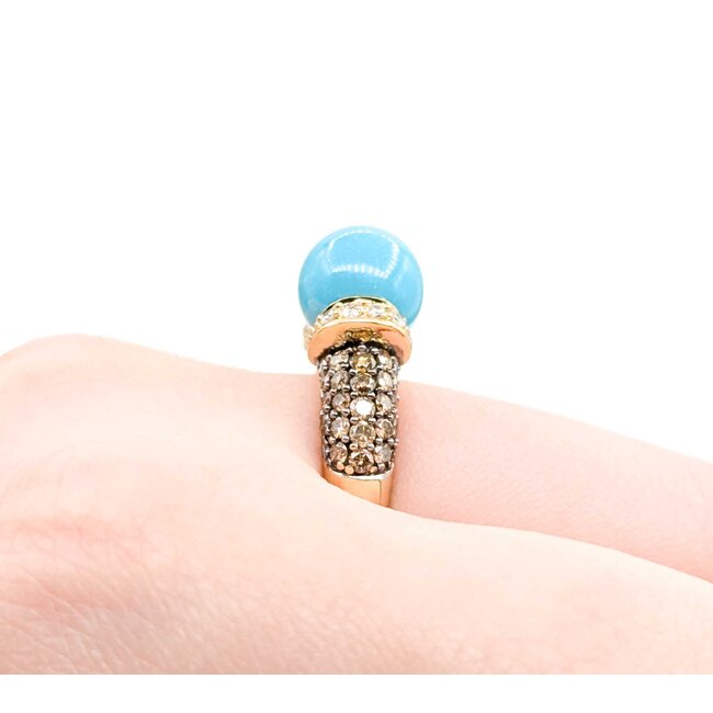 Ring Carlo Viani .38ctw Round 9mm Turquoise 14ky sz7 5.44g 225030121