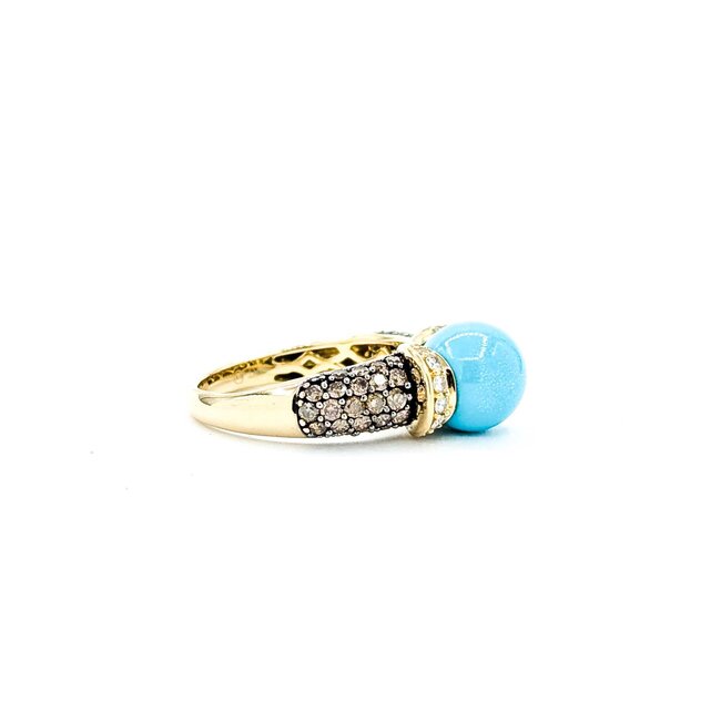 Ring Carlo Viani .38ctw Round 9mm Turquoise 14ky sz7 5.44g 225030121