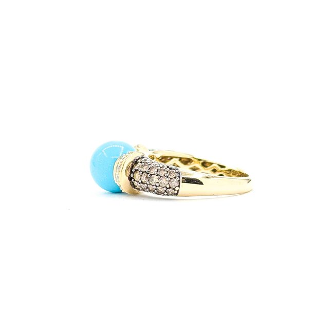 Ring Carlo Viani .38ctw Round 9mm Turquoise 14ky sz7 5.44g 225030121