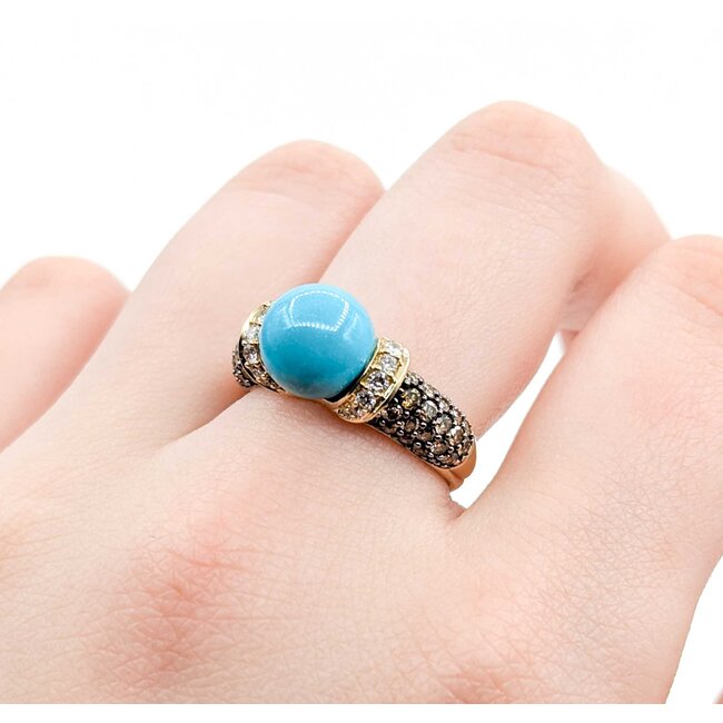 Ring Carlo Viani .38ctw Round 9mm Turquoise 14ky sz7 5.44g 225030121