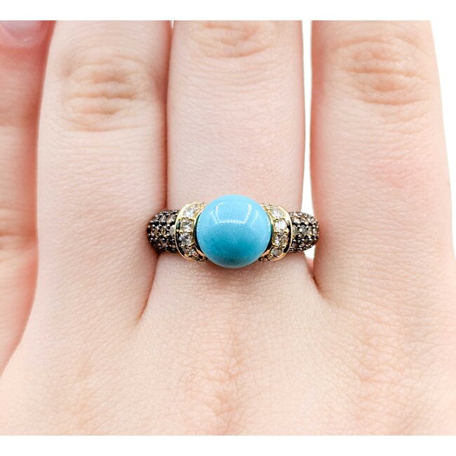 Ring Carlo Viani .38ctw Round 9mm Turquoise 14ky sz7 5.44g 225030121