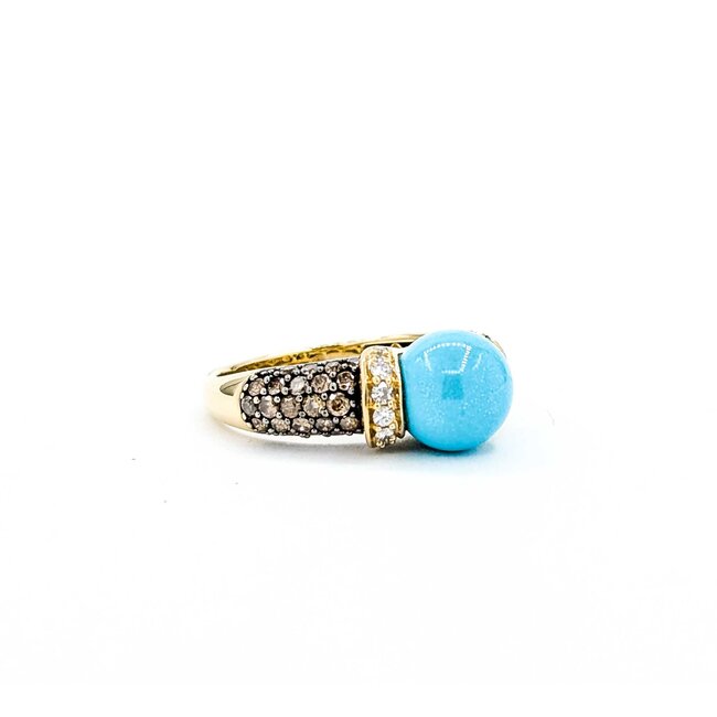 Ring Carlo Viani .38ctw Round 9mm Turquoise 14ky sz7 5.44g 225030121