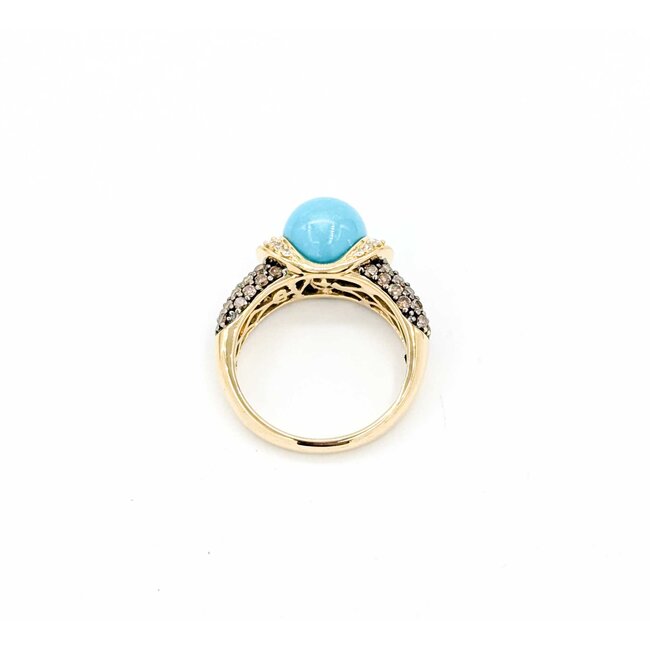 Ring Carlo Viani .38ctw Round 9mm Turquoise 14ky sz7 5.44g 225030121